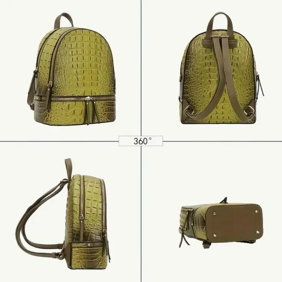 American Bee Preppy Vegan Leather Croc Backpack & Wallet Set in Brown. NWT - Picture 14 of 14